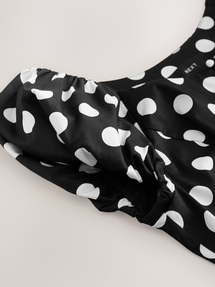 Black/White Polka Dot Milkmaid Puff Sleeve Top - Image 2 of 3