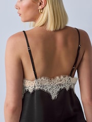 Black/Cream Asymmetric Hem Lace Cami Top - Image 4 of 7