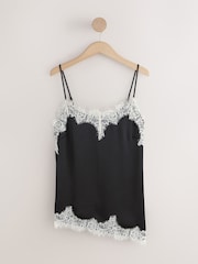 Black/Cream Asymmetric Hem Lace Cami Top - Image 5 of 7