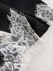 Black/Cream Asymmetric Hem Lace Cami Top - Image 6 of 7