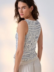 Estampado azul/blanco - Shirred Modal Sleeveless Top - Imagen 3 de 5