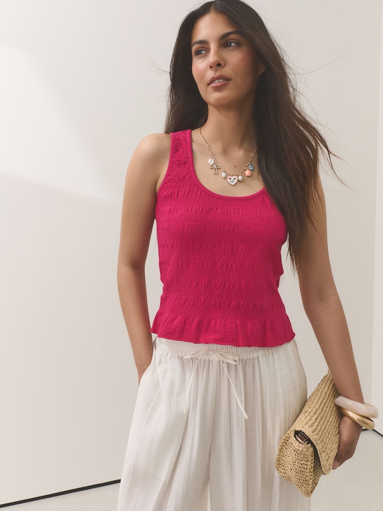 Pink Shirred Modal Scoop Neck Vest - Image 1 of 5