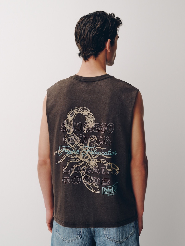 ត្នោត - Washed Tank Top Graphic Vest - រូបភាព 1 នៃ 8