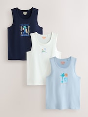 Blue/White/Black Stamp Graphic Vests 3 Pack - Image 1 of 9