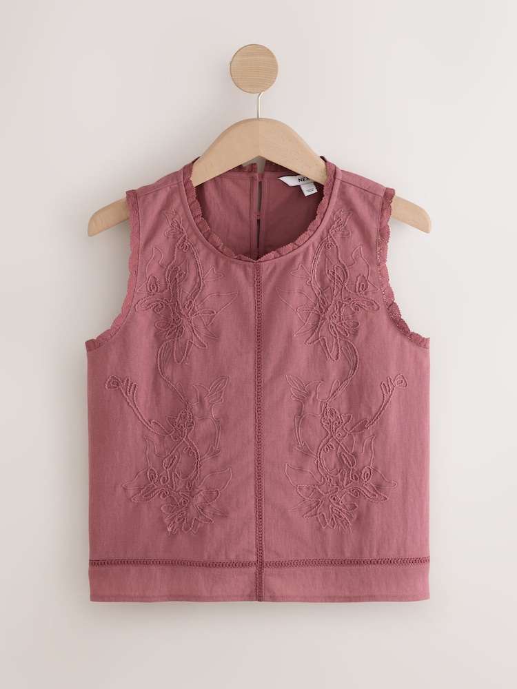 Pink Sleeveless Crew Neck Cornelli Top - Image 1 of 3 Pink Sleeveless Crew Neck Cornelli Top - Image 1 of 3