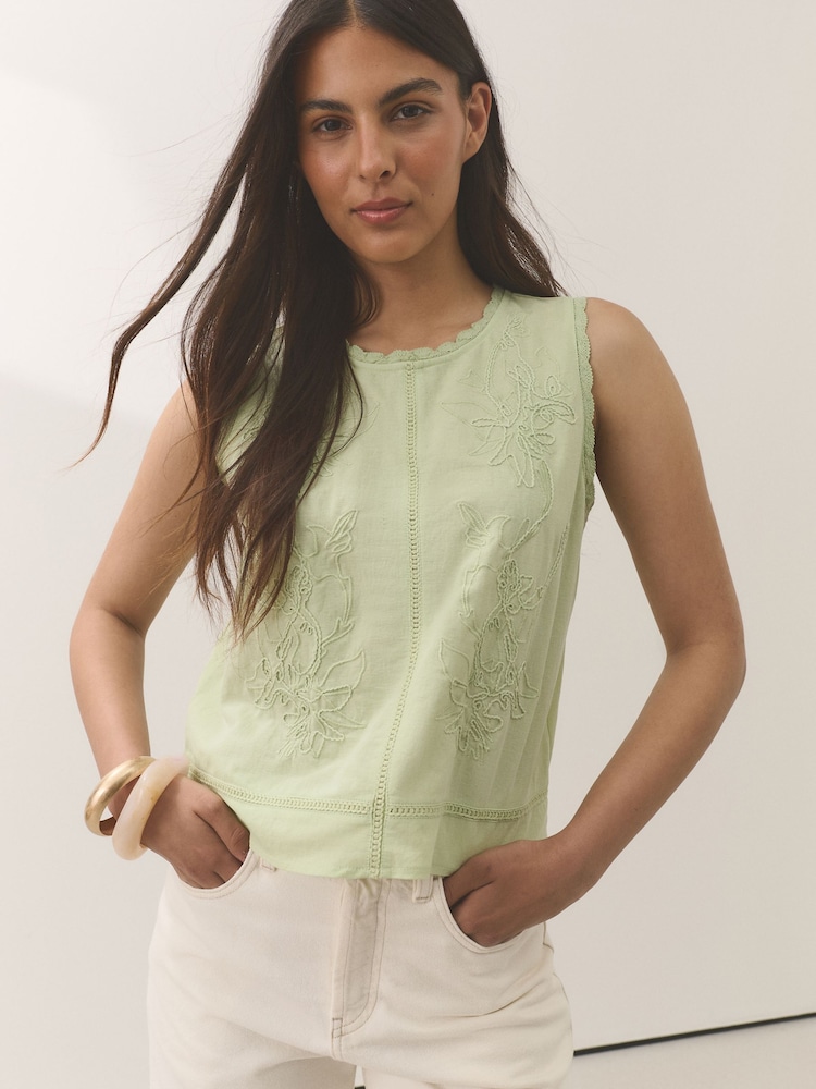 Sage Green Sleeveless Crew Neck Cornelli Top - Image 1 of 4