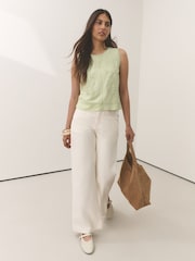 Sage Green Sleeveless Crew Neck Cornelli Top - Image 2 of 4