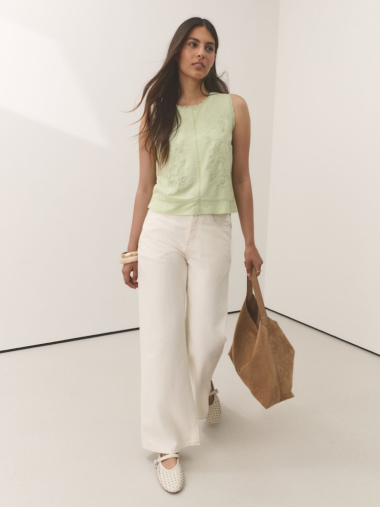 Sage Green Sleeveless Crew Neck Cornelli Top - Image 2 of 4