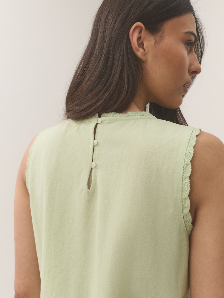 Sage Green Sleeveless Crew Neck Cornelli Top - Image 4 of 4