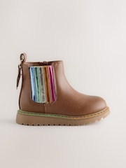 Little Bird by Jools Oliver Tan Brown Rainbow Star Chelsea Boots - Image 1 of 4