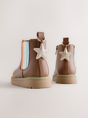 Little Bird by Jools Oliver Tan Brown Rainbow Star Chelsea Boots - Image 3 of 4