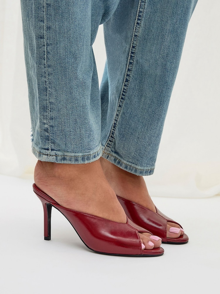 Linzi Red Marseille Peep Toe Mule Heels - Image 6 of 6