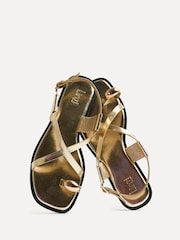 Linzi Gold Mist Strappy Flat Sandals With Toe Ring - Image 6 of 6