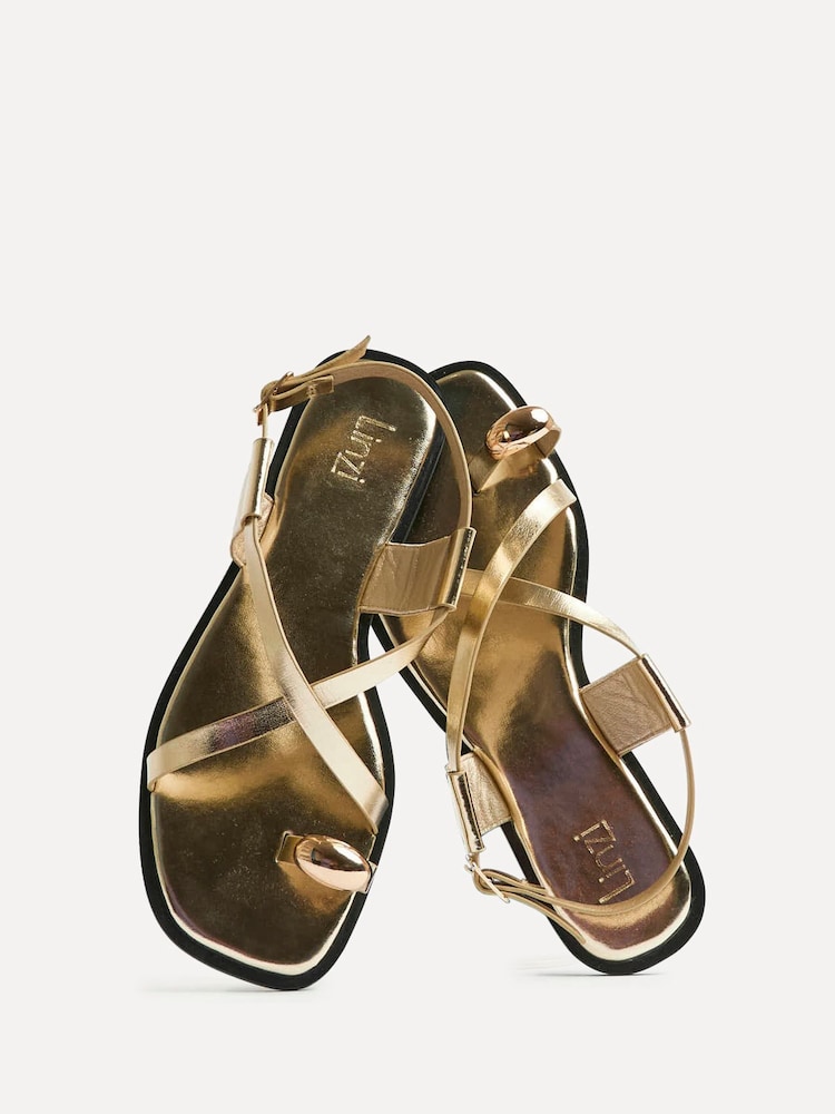 Linzi Gold Mist Strappy Flat Sandals With Toe Ring - Image 6 of 6