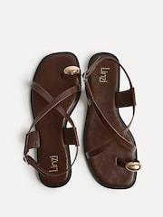 Linzi Brown Mist Strappy Flat Sandals With Toe Ring - Image 4 of 5