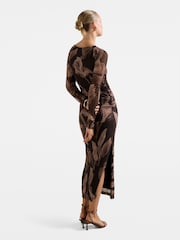Forever New Brown Alannah Mesh Long Sleeves Midi Dress - Image 2 of 4