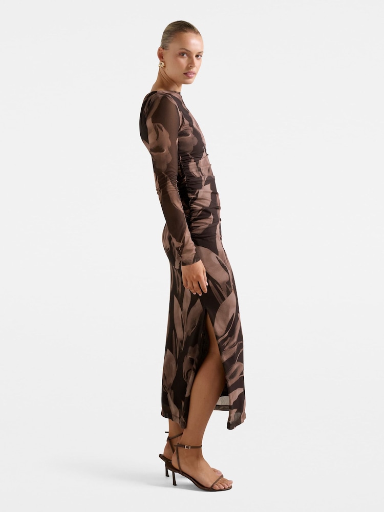 Forever New Brown Alannah Mesh Long Sleeves Midi Dress - Image 4 of 4 Forever New Brown Alannah Mesh Long Sleeves Midi Dress - Image 4 of 4