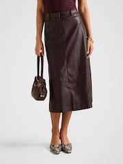 Forever New Red Jaelyn Vegan Leather Midi Skirt - Image 1 of 5