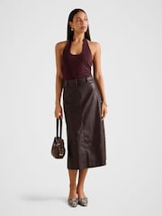 Forever New Red Jaelyn Vegan Leather Midi Skirt - Image 4 of 5