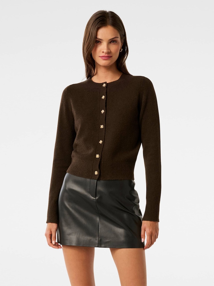 Forever New Brown May Crew Neck Cardigan - Image 1 of 5 Forever New Brown May Crew Neck Cardigan - Image 1 of 5