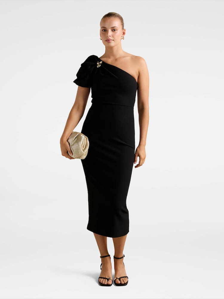 Forever New Black Linda One Shoulder Midi Dress - Image 1 of 4 Forever New Black Linda One Shoulder Midi Dress - Image 1 of 4