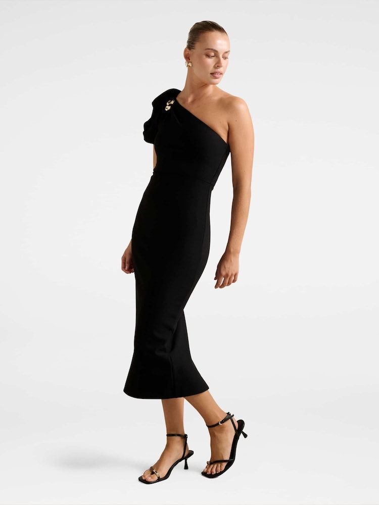 Forever New Black Linda One Shoulder Midi Dress - Image 2 of 4 Forever New Black Linda One Shoulder Midi Dress - Image 2 of 4