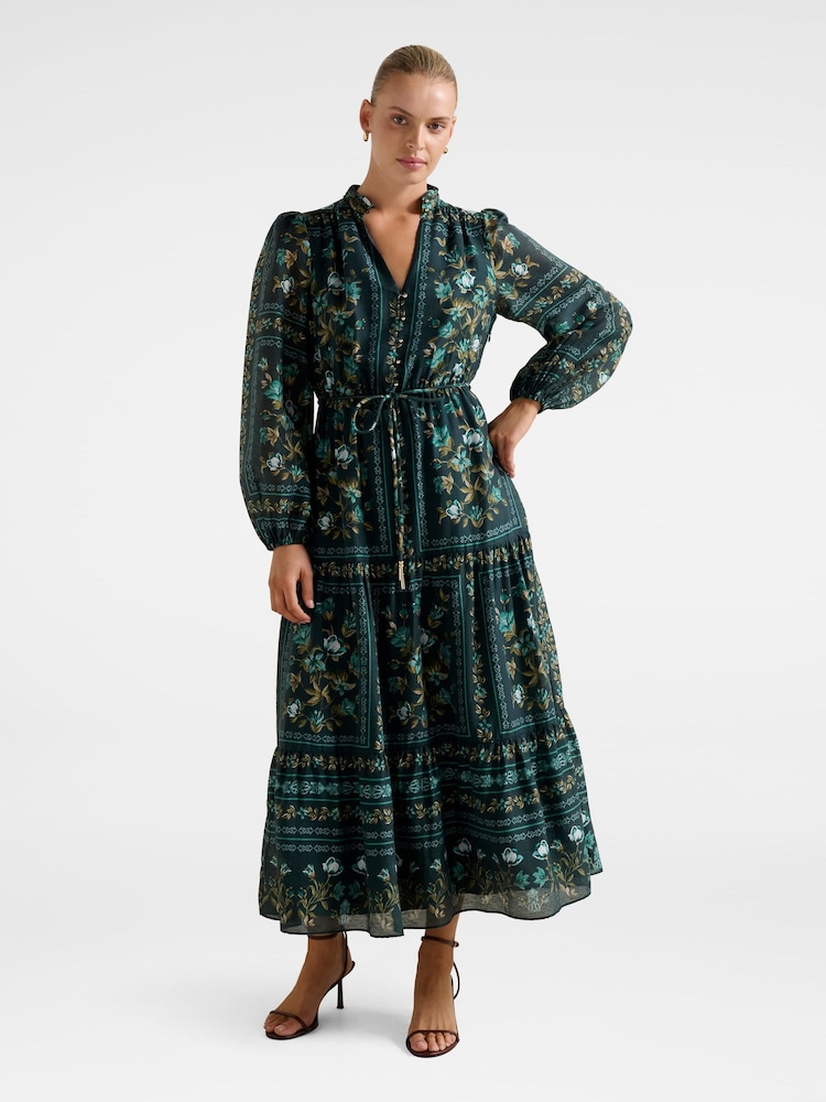 Forever New Green Tara Printed Midi Dress Contains Linen - Image 1 of 4 Forever New Green Tara Printed Midi Dress Contains Linen - Image 1 of 4