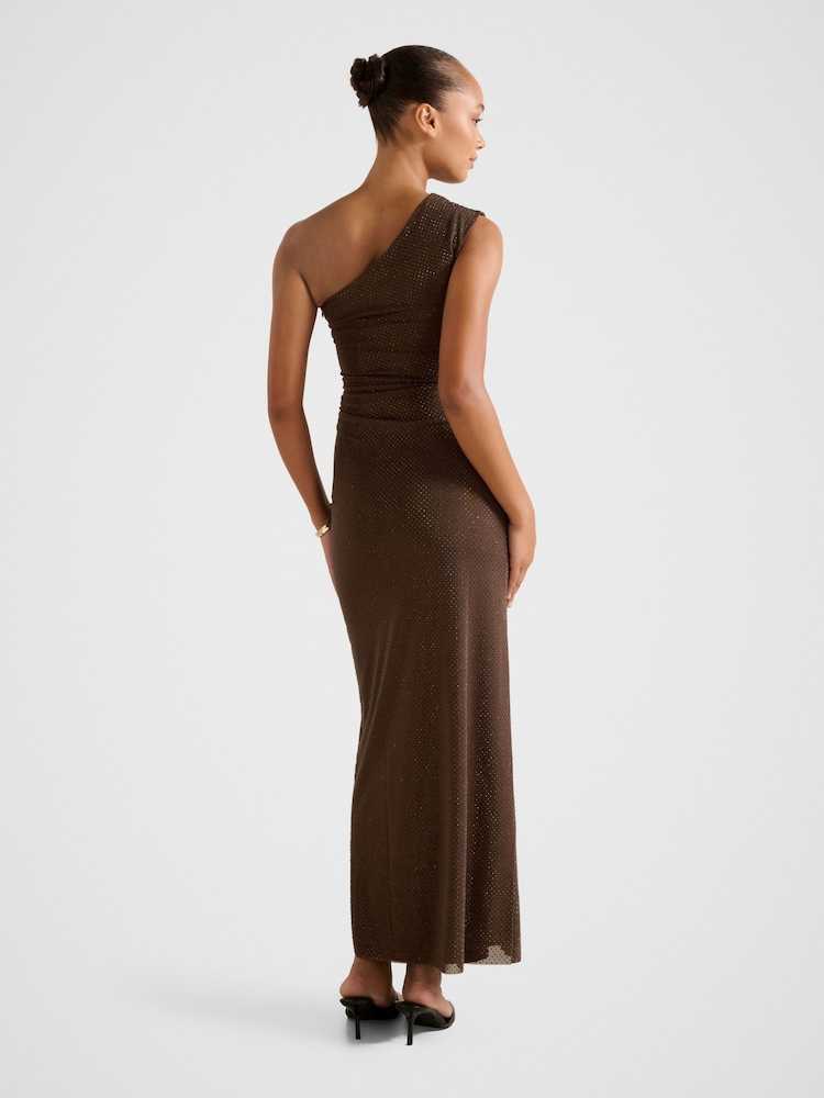 Forever New Brown Audrina One Shoulder Heatseal Maxi Dress - Image 2 of 4 Forever New Brown Audrina One Shoulder Heatseal Maxi Dress - Image 2 of 4
