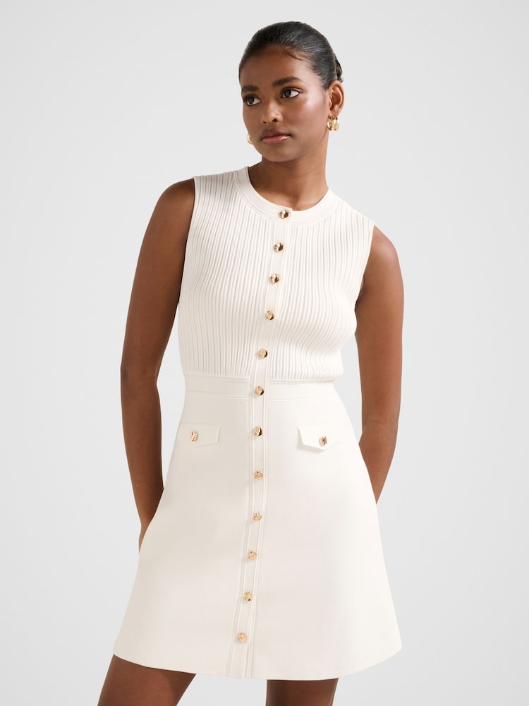 Forever New White Issie Petite Stitch Interest Mini Dress - Image 1 of 5 Forever New White Issie Petite Stitch Interest Mini Dress - Image 1 of 5