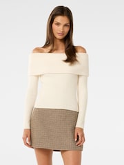 Forever New Cream Ashley Ribbed Knitted Bardot Top - Image 1 of 5
