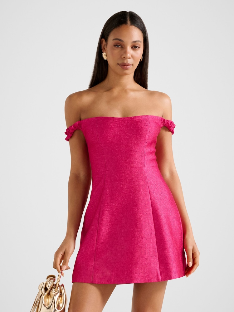 Forever New Pink Mandy Bardot Neck Ruffle Mini Dress - Image 1 of 5 Forever New Pink Mandy Bardot Neck Ruffle Mini Dress - Image 1 of 5