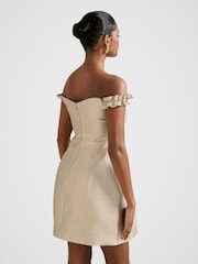 Forever New Gold Mandy Petite Bardot Ruffle Neck Mini Dress - Image 3 of 5