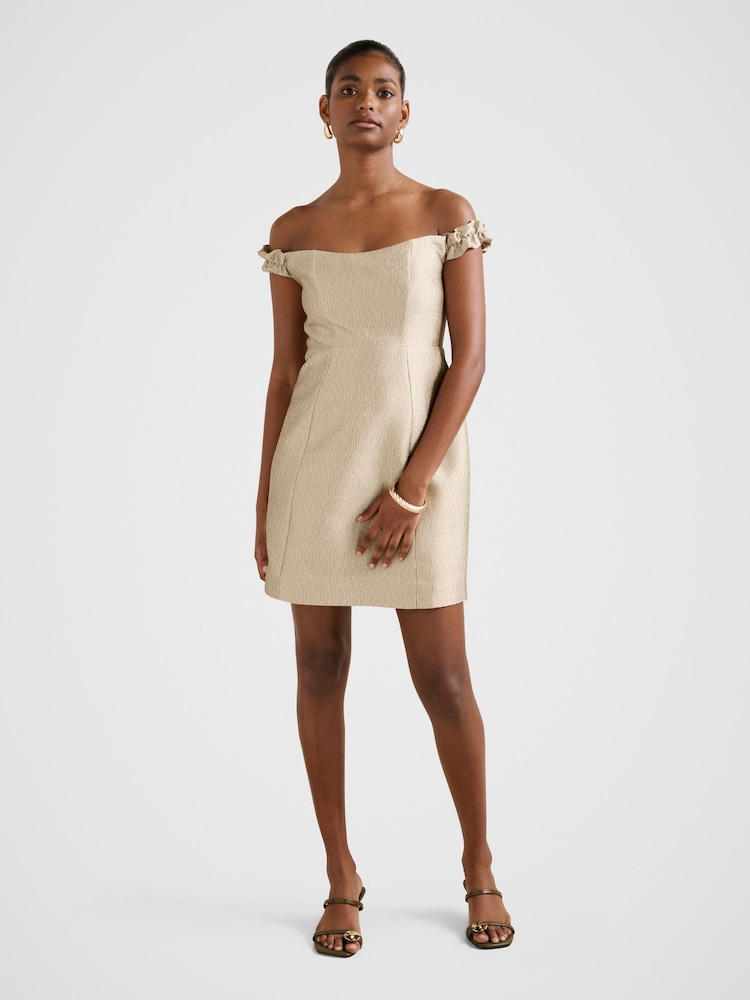 Buy Forever New Gold Mandy Petite Bardot Ruffle Neck Mini Dress from the  Next UK online shop