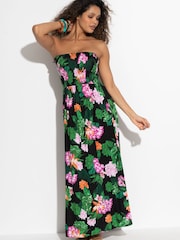 Pour Moi Black Emma Strapless Shirred Bodice Woven Maxi Beach Dress - Image 1 of 4