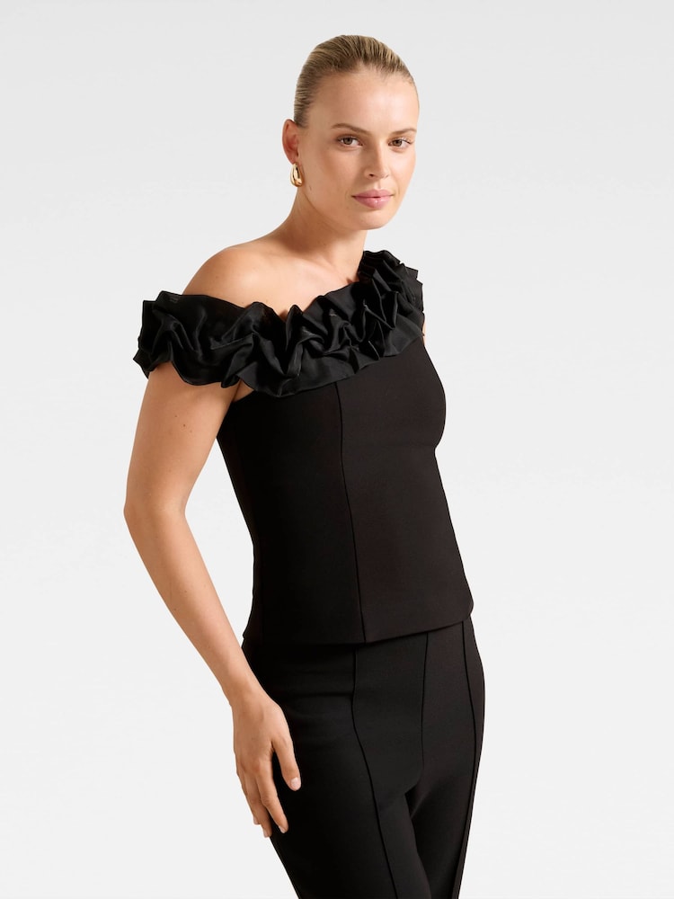 Forever New Black Sadie Tipped Shoulder Ruffle Top - Image 2 of 5 Forever New Black Sadie Tipped Shoulder Ruffle Top - Image 2 of 5