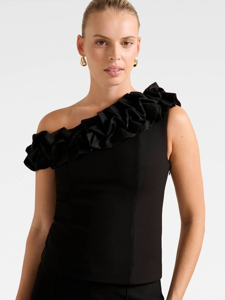 Forever New Black Sadie Tipped Shoulder Ruffle Top - Image 5 of 5 Forever New Black Sadie Tipped Shoulder Ruffle Top - Image 5 of 5