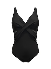 Pour Moi Black Mesh Twist Front Full Control Non Wired Swimsuit - Image 3 of 4
