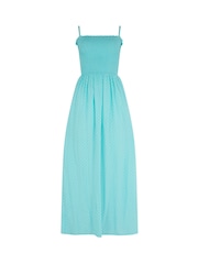 Pour Moi Teal Strapless Shirred Bodice Woven Maxi Beach Dress - Image 3 of 4