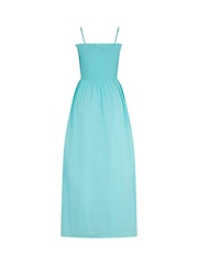Pour Moi Teal Strapless Shirred Bodice Woven Maxi Beach Dress - Image 4 of 4
