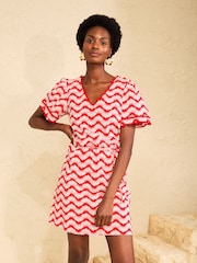 Love & Roses Red Geo Wave Print V-Neck Scallop Jersey Mini Dress - Image 1 of 4