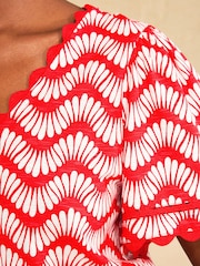 Love & Roses Red Geo Wave Print V-Neck Scallop Jersey Mini Dress - Image 2 of 4
