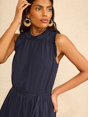 Love & Roses Navy Frill Tie Back Tiered Jersey Sleeveless Midi Dress - Image 2 of 5