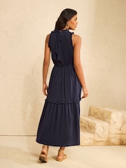 Love & Roses Navy Frill Tie Back Tiered Jersey Sleeveless Midi Dress - Image 4 of 5