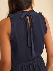 Love & Roses Navy Frill Tie Back Tiered Jersey Sleeveless Midi Dress - Image 5 of 5