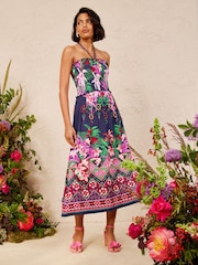 Love & Roses X V&A Navy Printed Hanky Hem Midi Dress - Image 1 of 5
