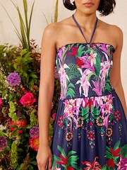 Love & Roses X V&A Navy Printed Hanky Hem Midi Dress - Image 2 of 5