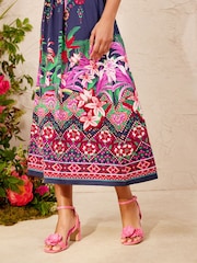 Love & Roses X V&A Navy Printed Hanky Hem Midi Dress - Image 3 of 5