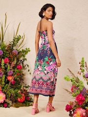 Love & Roses X V&A Navy Printed Hanky Hem Midi Dress - Image 4 of 5