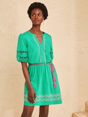 Love & Roses Bright Green Embroidered Heart Notch Neck Mini Dress - Image 1 of 4