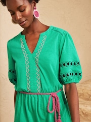 Love & Roses Bright Green Embroidered Heart Notch Neck Mini Dress - Image 2 of 4